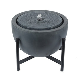 Bowl-Shaped Stone Finish Cement/Iron Outdoor Patio Water Fountain with LED Light