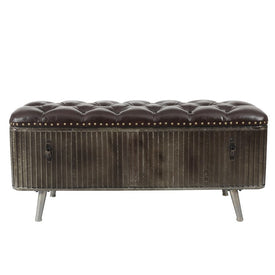 Metal and Faux Leather Bench