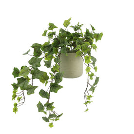 14" Artificial Green Ivy in Gray Fiberstone Pot