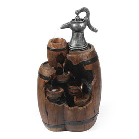 Water Pump and Large Whiskey-Barrel Resin Patio Water Fountain