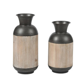 Two-Piece Iron and Wood Vase