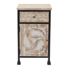 Metal and Carved Wood Single-Door Accent Table
