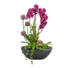 28" Artificial Purple Orchids with Allium in Black Container
