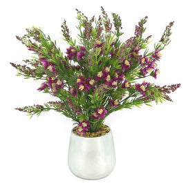 20" Artificial Purple Heather in Silver Vase