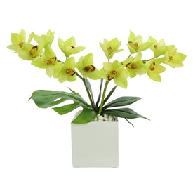 17" Artificial Orchids in White Square Pot