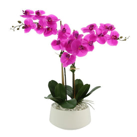 26" Artificial Pink Orchids in White Container with Rocks