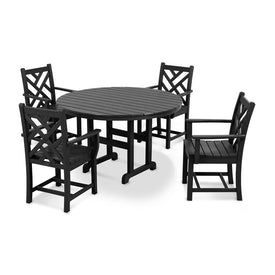 Chippendale Five-Piece Round Arm Chair Dining Set - Black
