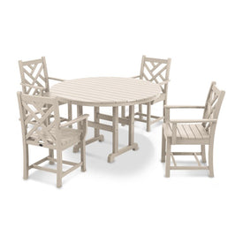 Chippendale Five-Piece Round Arm Chair Dining Set - Sand