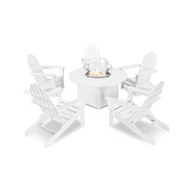 Classic Folding Adirondack Six-Piece Conversation Set with Fire Pit Table - White