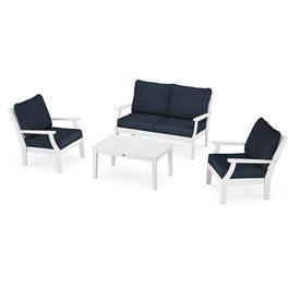 Braxton Four-Piece Deep Seating Chair Set - White/Marine Indigo
