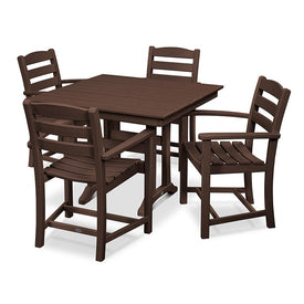 La Casa Cafe Five-Piece Farmhouse Trestle Arm Chair Dining Set - Mahogany