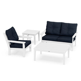 Vineyard Four-Piece Deep Seating Set - White/Marine Indigo