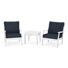 Braxton Three-Piece Deep Seating Set - White/Marine Indigo