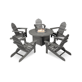Classic Folding Adirondack Six-Piece Conversation Set with Fire Pit Table - Slate Gray