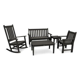 Vineyard Five-Piece Bench & Rocking Chair Set - Black