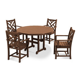 Chippendale Five-Piece Round Arm Chair Dining Set - Teak