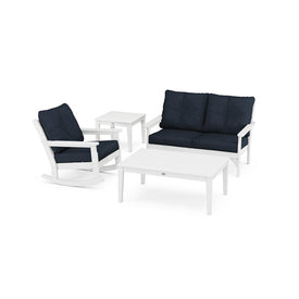 Vineyard Four-Piece Deep Seating Rocker Set - White/Marine Indigo