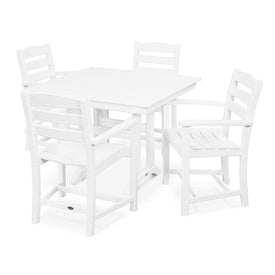 La Casa Cafe Five-Piece Farmhouse Trestle Arm Chair Dining Set - White