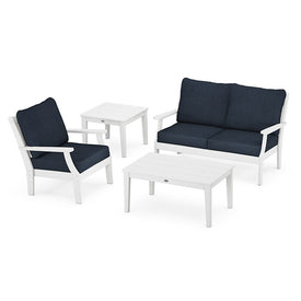 Braxton Four-Piece Deep Seating Set - White/Marine Indigo