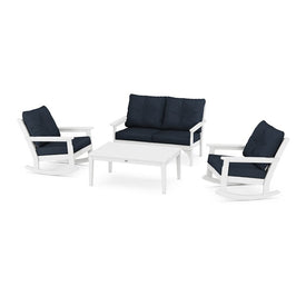 Vineyard Four-Piece Deep Seating Rocking Chair Set - White/Marine Indigo
