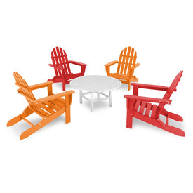 Classic Folding Adirondack Five-Piece Conversation Group - Sunset Red/Tangerine/White