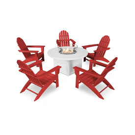 Vineyard Adirondack Six-Piece Chat Set with Fire Pit Table - Sunset Red/White