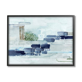 Modern Abstract Coastal Landscape Organic Blocks 20" x 16" Black Framed Wall Art