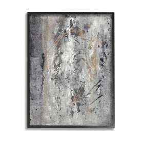 Ancient Brush Stroke Abstract Black Brown Gray 30" x 24" Black Framed Wall Art