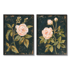 Enchanted Vintage Pink Rose Florals Distressed Black 14" x 11" Black Framed Wall Art Two-Piece Set