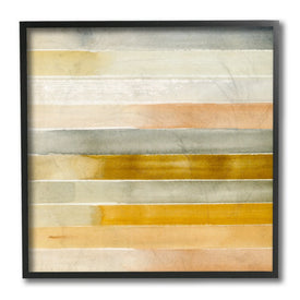 Golden and Green Ombre Stripes Geometric Abstraction 12" x 12" Black Framed Wall Art