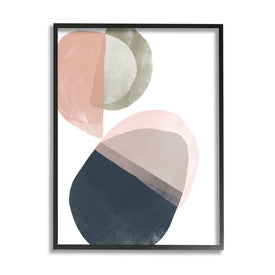 Asymmetrical Capsule Abstraction Blue Green Pink 30" x 24" Black Framed Wall Art