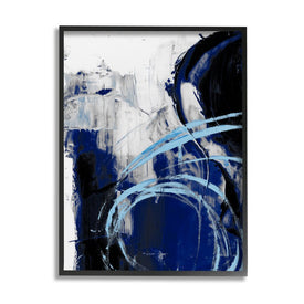 Chaotic Blue Movements Indigo Abstract Design 30" x 24" Black Framed Wall Art