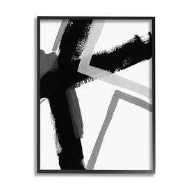 Bold Angle Abstract Design Black Gray Lines 20" x 16" Black Framed Wall Art
