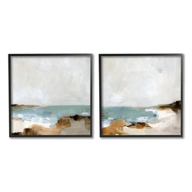 Abstract Beach Cove Landscape Sandy Cliffs 12" x 12" Black Framed Wall Art Two-Piece Set