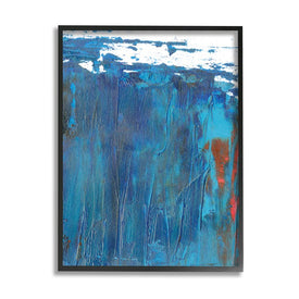 Sea Wave Inspired Abstract Design Blue Red 20" x 16" Black Framed Wall Art