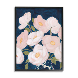 Spring Florals Pink Petals Over Deep Blue 30" x 24" Black Framed Wall Art