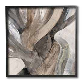Twisted Driftwood Abstract Tree Bark Brown Neutral 12" x 12" Black Framed Wall Art