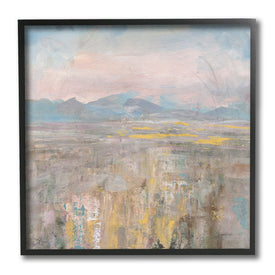 Abstract Mountain Landscape Soft Blue Brown Pink 12" x 12" Black Framed Wall Art