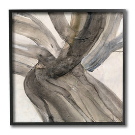 Curved Coastal Driftwood Abstraction Neutral Brown 12" x 12" Black Framed Wall Art
