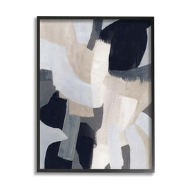 Collage of Neutral Tone Abstract Shapes Blue Beige 20" x 16" Black Framed Wall Art