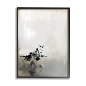 Minimal Neutral Abstract Painting Black Splatter 20" x 16" Black Framed Wall Art
