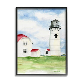 Chatham Harbor Lighthouse Coastal Cape Destination 30" x 24" Black Framed Wall Art