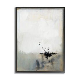 Neutral Beige Abstract Painting Black Ink Splatter 14" x 11" Black Framed Wall Art