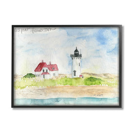 Race Point Lighthouse Coastal Water Landscape 20" x 16" Black Framed Wall Art