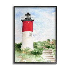 Stairs Leading to Nauset Lighthouse Green Cliffside 20" x 16" Black Framed Wall Art