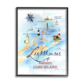 Nautical Map of Eastern Long Island Lighthouses 20" x 16" Black Framed Wall Art