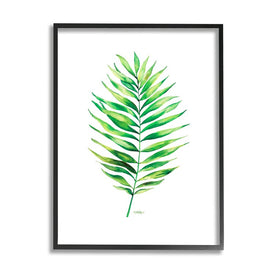 Minimal Green Palm Tropical Plant Over White 30" x 24" Black Framed Wall Art