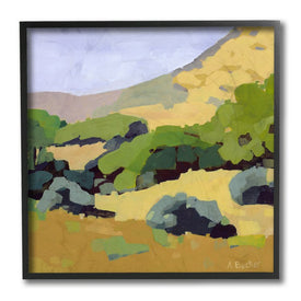 Green Hillside Meadow Abstract Country Landscape 12" x 12" Black Framed Wall Art