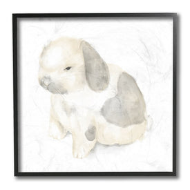 Adorable Baby Bunny Soft Gray Beige Illustration 12" x 12" Black Framed Wall Art