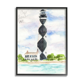 Black Diamond Lighthouse With Beach Coast Landscape 30" x 24" Black Framed Wall Art